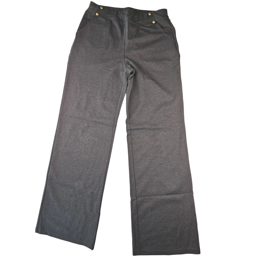 Willit Charcoal Gray Wide Leg Yoga Dress Pants Brass Button Accent Size L x 31